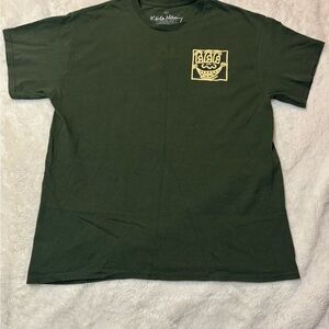 Keith Haring Three-Eyed Face Art Graphic Tee L  Dark Green